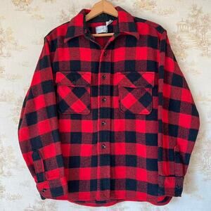 Vintage 70s JCPenney DC Heavyweight Flannel | Red Buffalo Plaid | L